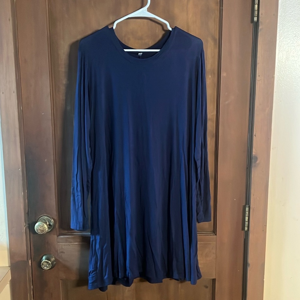 XL Casual Navy Blue Long Sleeve Dress